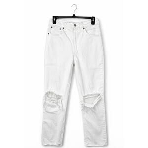 Abercrombie & Fitch White Distressed Straight Jeans Ultra High Rise Size 27 (4R)